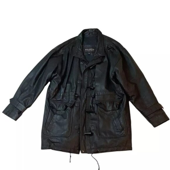 Wilson's Black Leather Coat Size Small Mens Front Flap Pockets - Picture 1 of 9